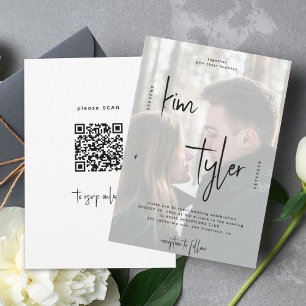Modern QR CODE script names photo wedding Invitation