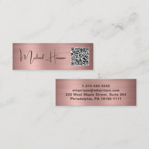 Modern QR Code Signature Script Rose Gold Mini Business Card
