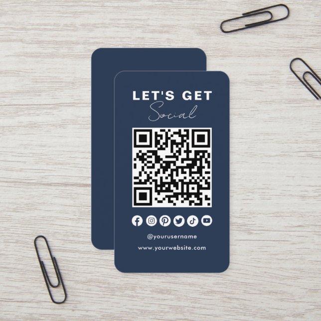 Modern QR Code Social Media Connect With Us Business Card (Front/Back In Situ)