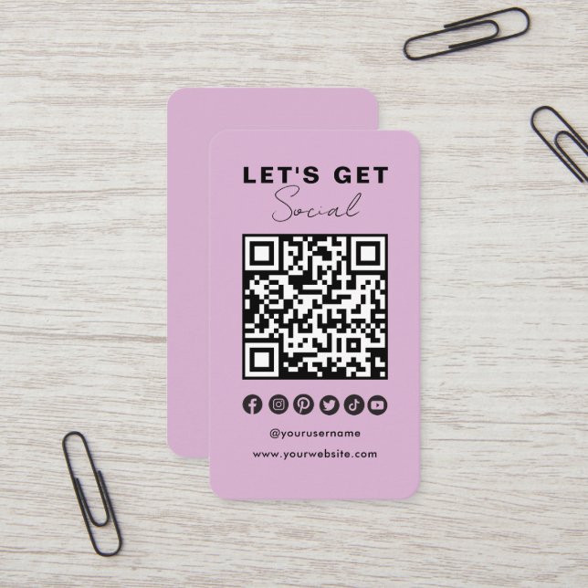 Modern QR Code Social Media Connect With Us Business Card (Front/Back In Situ)