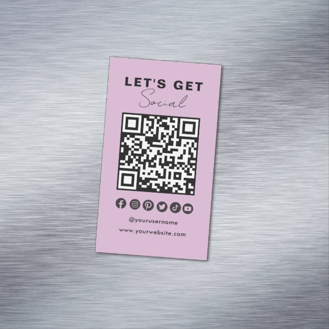 Modern QR Code Social Media Connect With Us Magnetic Business Card (In Situ)