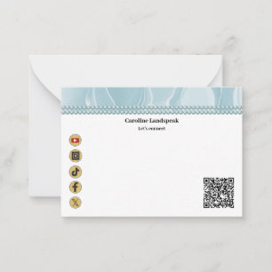 Modern QR Code Teal Silk Pearls Social Media Card