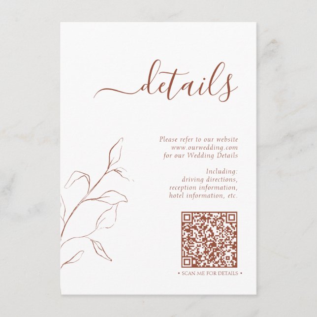 Modern QR Code Terracotta Wedding Details Enclosure Card (Front)