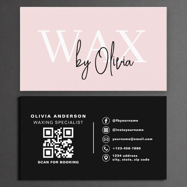 Modern QR Code Wax Specialist Aesthetician Business Card (Creator Uploaded)