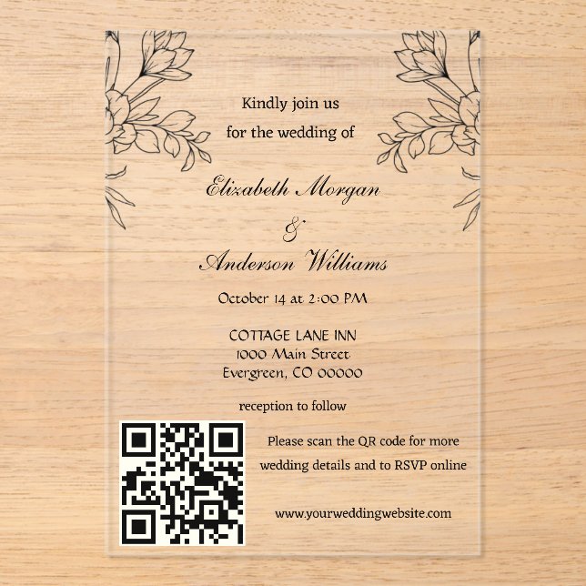 Modern QR Code Wedding  Acrylic Invitations (Front)