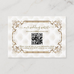 Modern QR Gold White Art Deco Wedding Website   Enclosure Card