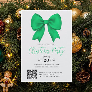 Modern QR Green Holiday Bow Christmas Party Invitation