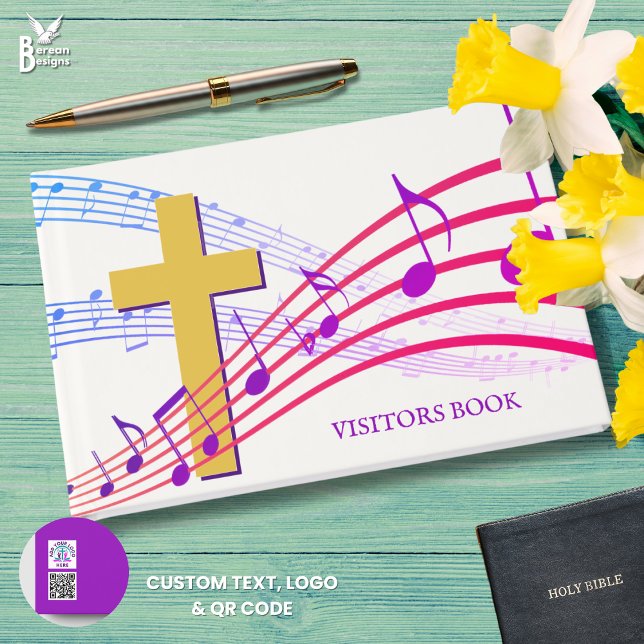 Modern QR Logo Church Easter Guest Book (Stylish modern VISITORS BOOK for church services. Custom text on spine and back. Ideal for EASTER)