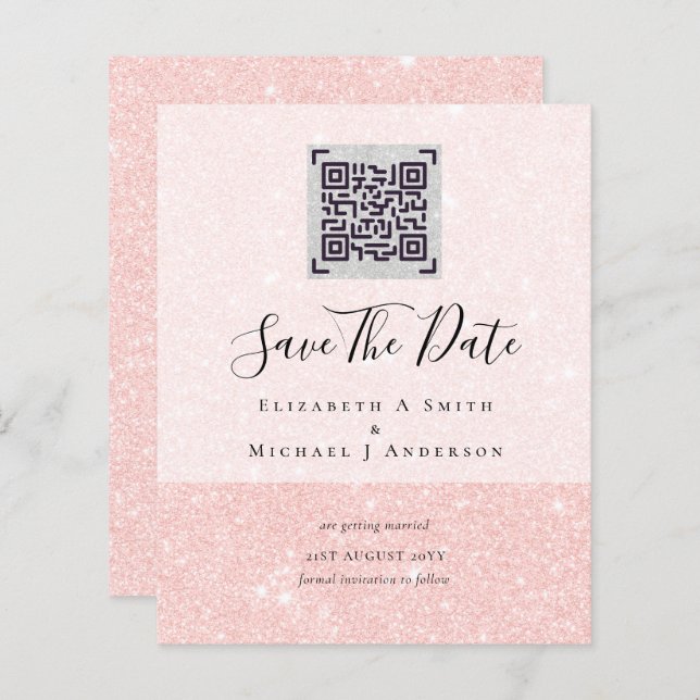 Modern QR Scanning Code Wedding Save Date Invites (Front/Back)