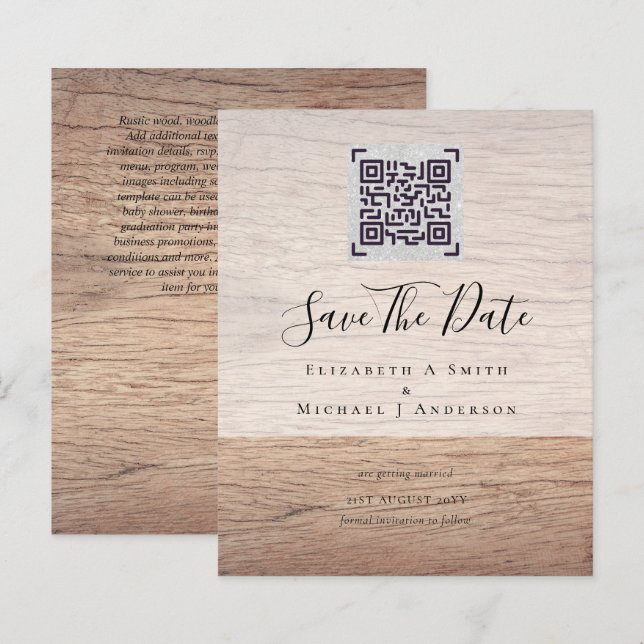 Modern QR Scanning Code Wedding Save Date Invites (Front/Back)