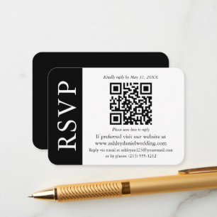 Modern QR Wedding RSVP Black and White  Enclosure Card