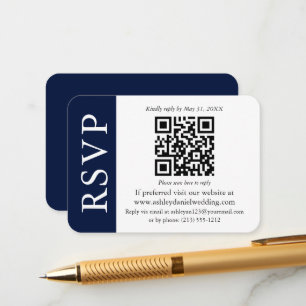 Modern QR Wedding RSVP Blue and White Enclosure Card