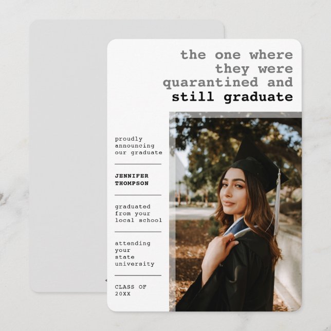 Modern Quarantined Covid Grey Photo Graduation Announcement (Front/Back)