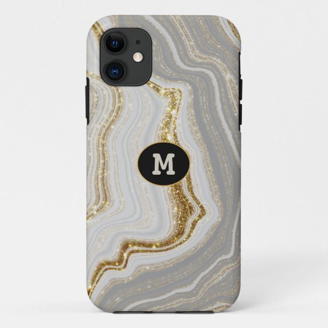 Modern Quarts & Gold Agate Crystal Personalise Case-Mate iPhone Case (Back)