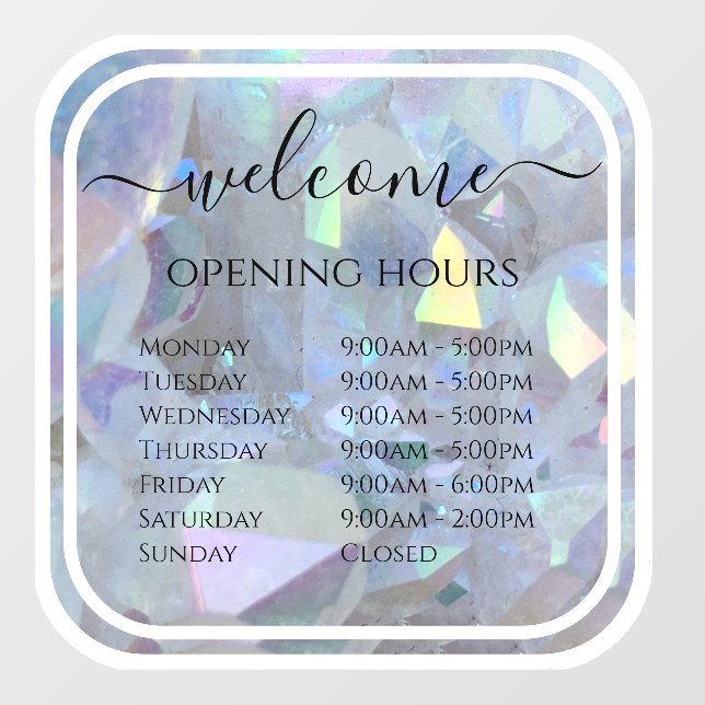 Modern Quartz Business Hours | Window Decal  (Sheet)