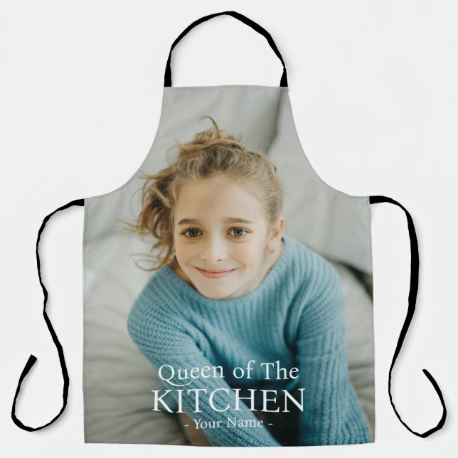 Modern Queen of the Kitchen Photo Name Apron (Front)