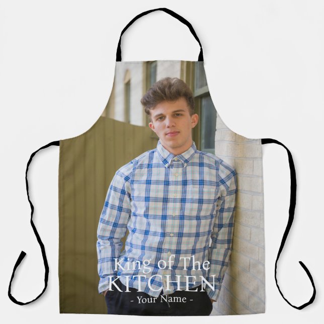 Modern Queen of the Kitchen Photo Name Apron (Front)
