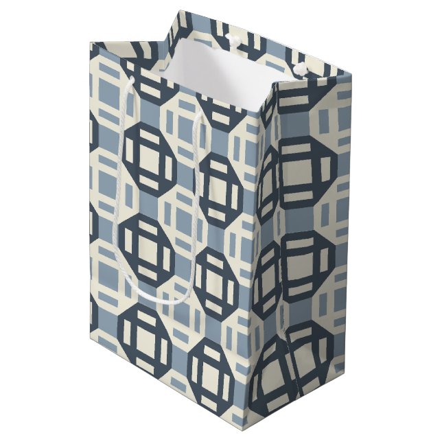 Modern Quilt-Inspired Geometric Pattern Medium Gift Bag (Front Angled)