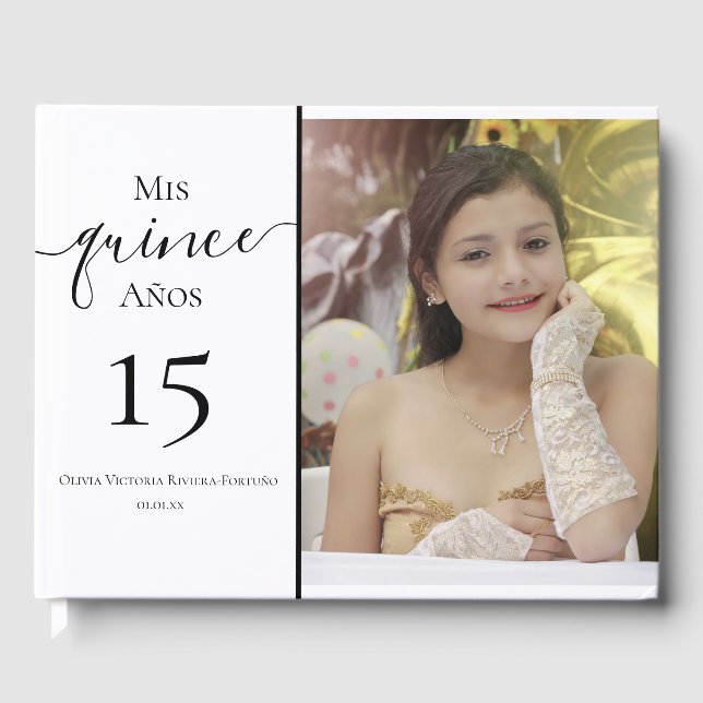 Modern Quinceanera 15th Birthday Elegant Photo Guest Book (Front)