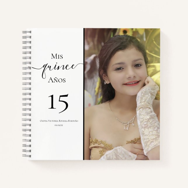 Modern Quinceanera 15th Birthday Elegant Photo Notebook (Front)