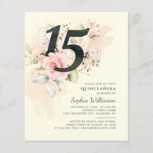 Modern Quinceanera 15th Birthday Floral Invitation