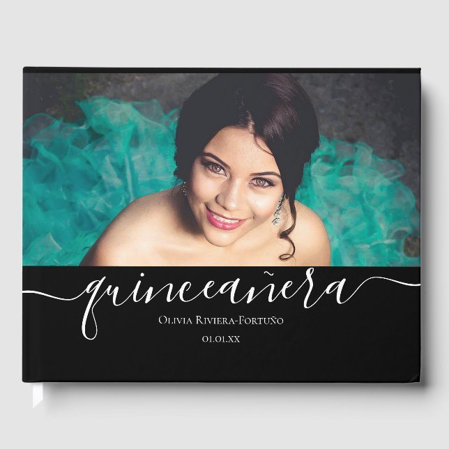 Modern Quinceañera Custom Photo Quince Años Party  Guest Book (Front)