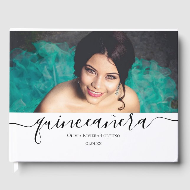 Modern Quinceañera Custom Photo Quince Años Party Guest Book (Front)