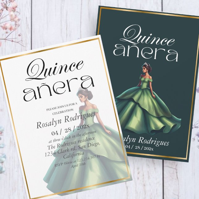 Modern Quinceañera Emerald Green Birthday Invitation (Creator Uploaded)