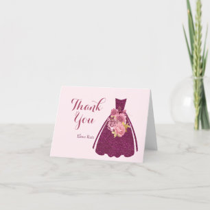 Modern Quinceañera Glitter Gown  Thank You Card