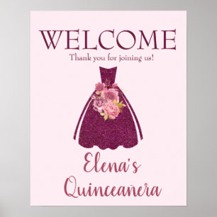 Modern Quinceañera Glitter Gown Welcome Poster