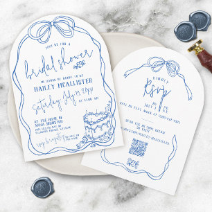 Modern Quirky Hand Drawn Bow BLUE Bridal Shower Invitation