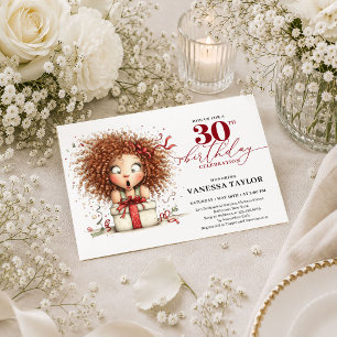 Modern Quirky Woman 30th Birthday Marsala Party Ca Invitation