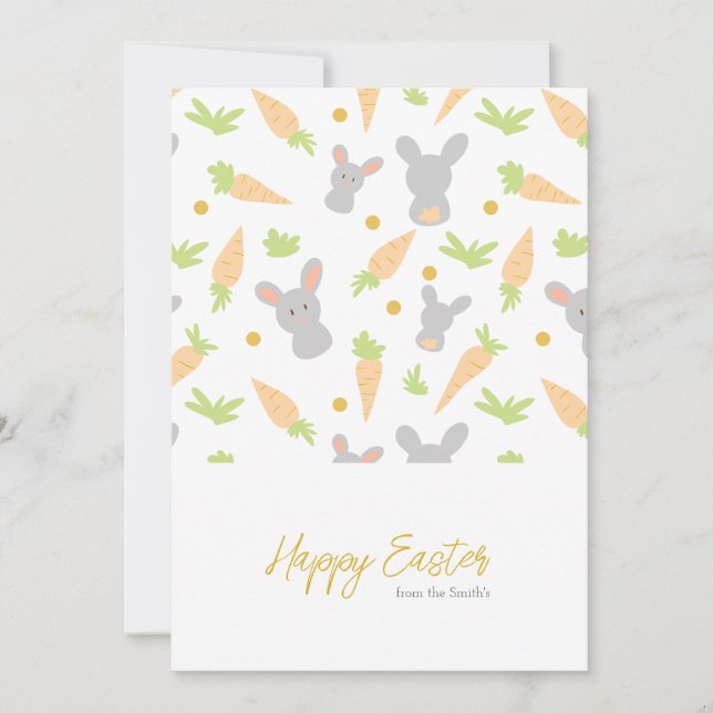 Modern Rabbit Carrot Pattern Happy Easter Holiday Card (Front)