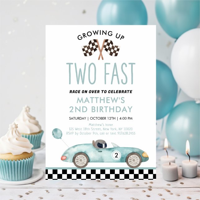 Modern Race Car Two Fast Birthday Invitation (Creator Uploaded)