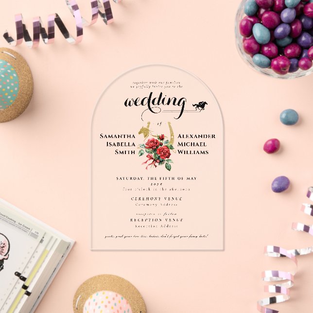 Modern Race Horse Derby 1 Photo Equestrian Wedding Acrylic Invitations (Insitu (Celebration))