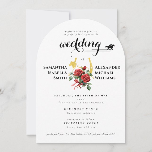 Modern Race Horse Derby 1 Photo Equestrian Wedding Invitation (Front)