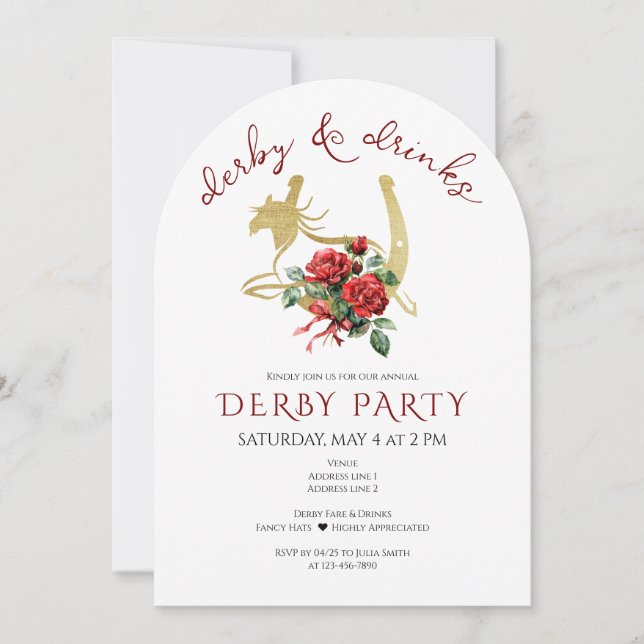 Modern Race Horse Derby & Drinks Party Equestrian Invitation (Front)