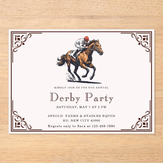 Modern Race Horse Derby Party  Acrylic Invitations (Front)
