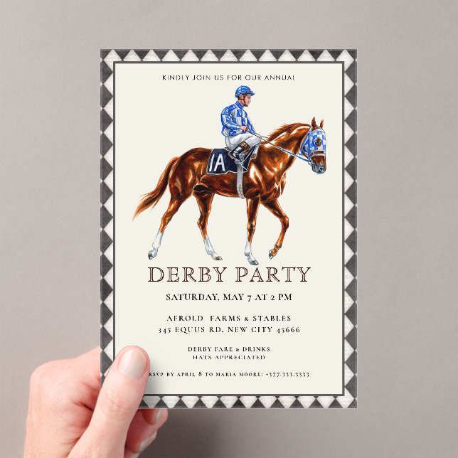 Modern Race Horse Derby Party Equestrian  Invitati Acrylic Invitations (Insitu (Handheld))
