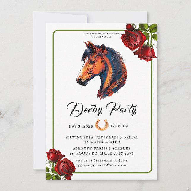 Modern Race Horse Derby Party Equestrian Invitatio Invitation (Front)