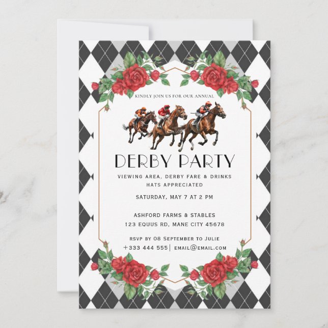 Modern Race Horse Derby Party Equestrian Invitatio Invitation (Front)