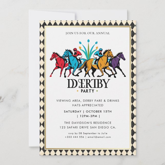 Modern Race Horse Derby Party Equestrian Invitatio Invitation (Front)