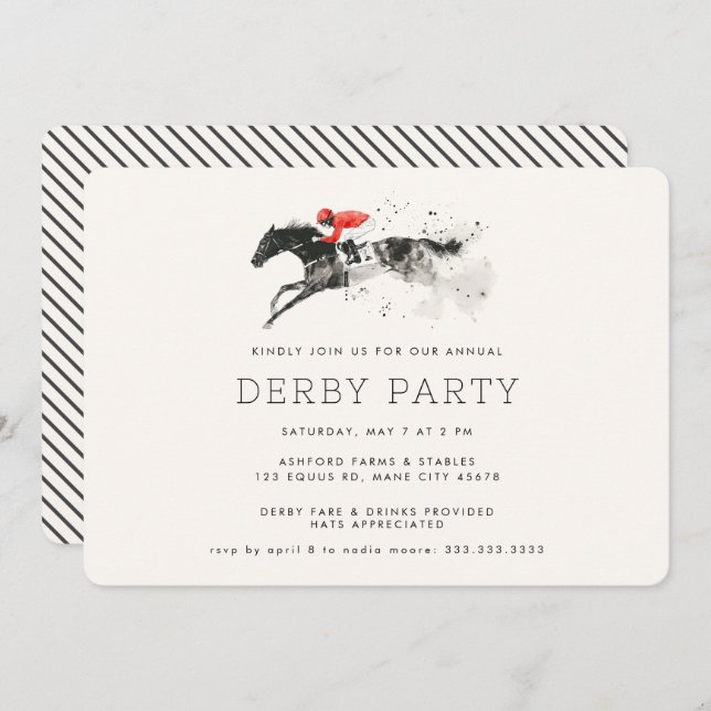 Modern Race Horse Derby Party Equestrian Invitation (Front/Back)