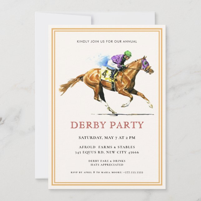 Modern Race Horse Derby Party Equestrian  Invitation (Front)