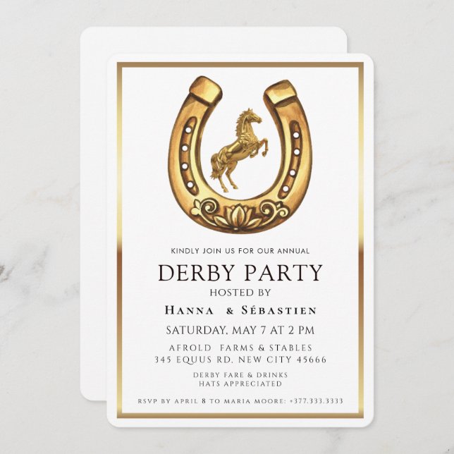 Modern Race Horse Derby Party Equestrian  Invitation (Front/Back)
