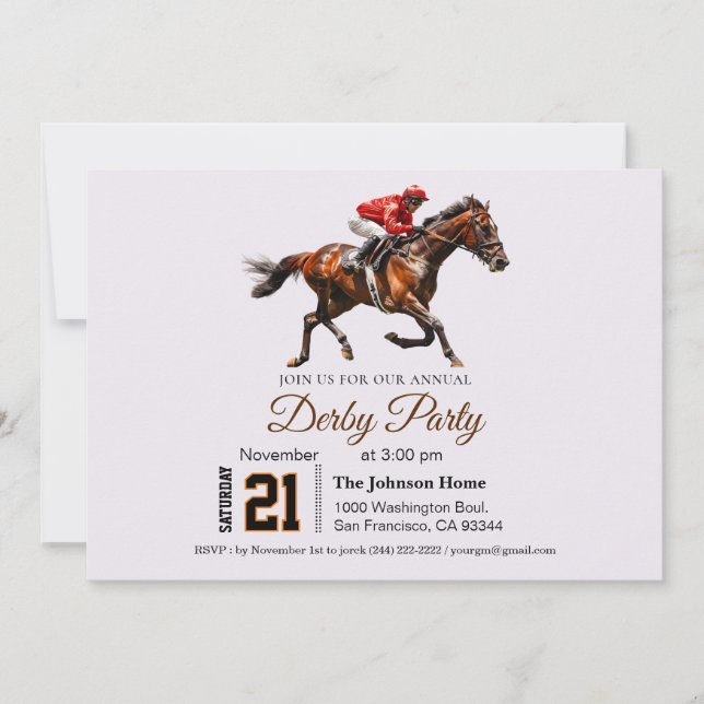 Modern Race Horse Derby Party Equestrian Invitation (Front)