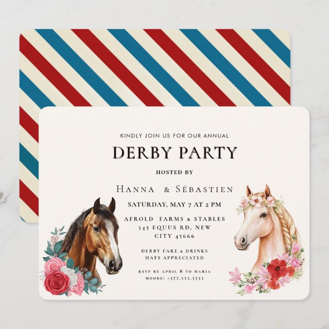 Modern Race Horse Derby Party Equestrian  Invitation (Front/Back)