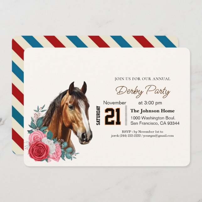 Modern Race Horse Derby Party Equestrian  Invitation (Front/Back)