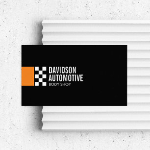 Modern Racing Flag Logo in Orange Automotive Business Card