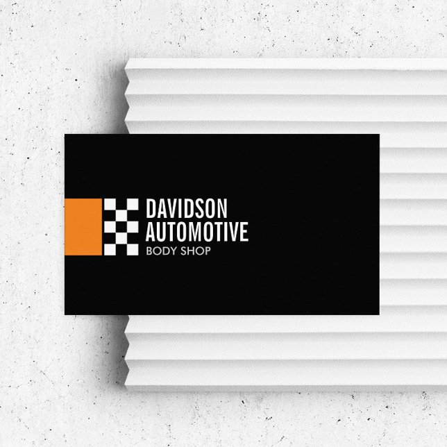 Modern Racing Flag Logo in Orange Automotive Business Card (Creator Uploaded)